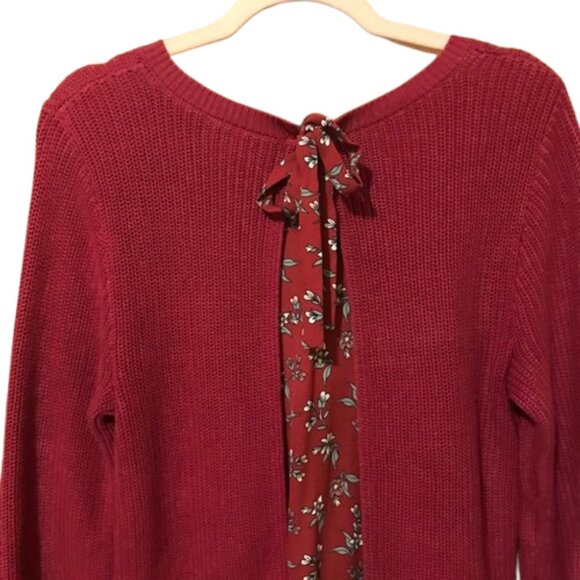 LOFT Outlet Women's Floral & Back Tie Sweater Maroon Burgundy Knit M - Picture 4 of 7